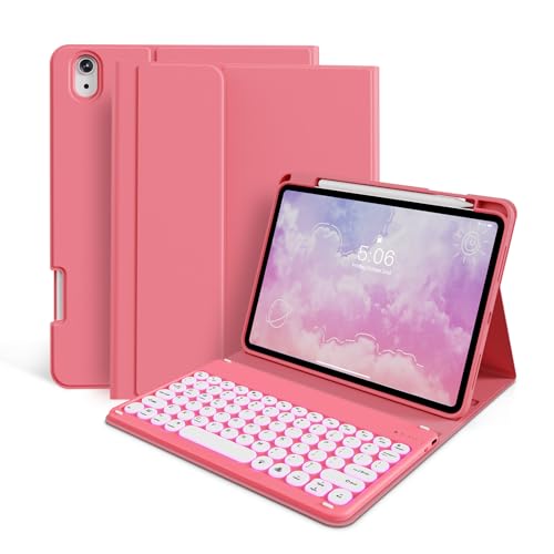 kenke Keyboard Case for iPad (A16) 11th 11-Inch / 10th 10.9-Inch Generation(2025/2022) with Pencil Holder- 7 Colors Backlit Rechargeable Wireless Detachable Folio Bluetooth Keyboard Cover, Hot Pink