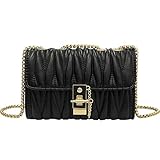 Small Quilted Crossbody Handbag or Shoulder Bag with Flap Purse with Chain Strap for Women (Black -...
