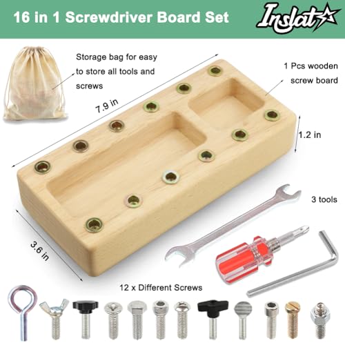 Inslat Montessori Screwdriver Board Set, Wooden Montessori Toy Tool for 3 4 5 Year Old Kids, Educational Screw Board Sensory Learning Toys STEM Fine Motor Skills Toys - Image 3