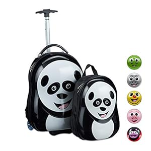 Relaxdays kinderkoffer met rugzak. diermotief, meisjes & jongens, reisset voor kinderen, HBD 46 x 30 x 25 cm, zwart