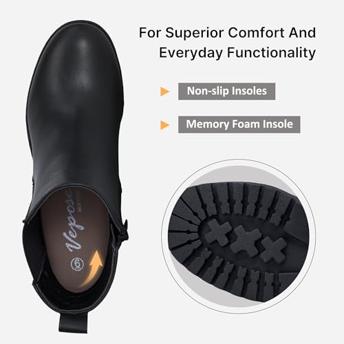 Vepose Women’s Ankle Chunky Heeled Boots Platform Chelsea Retro Short 999 Booties with Zipper4