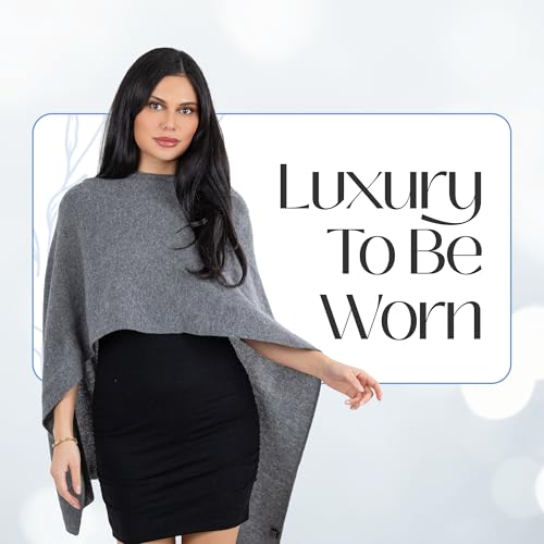 Image of Velanio Cashmere Poncho for Women - 100% Mongolian Wrap & Dress Topper