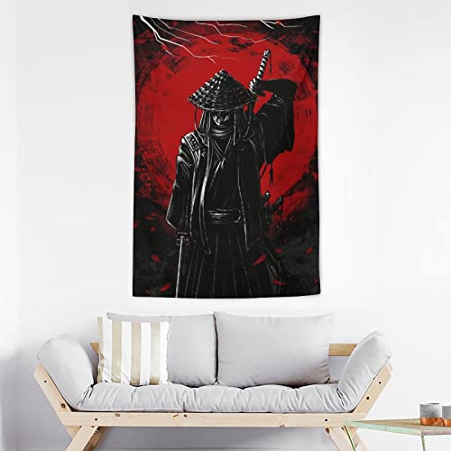 Qlazo Japanese Samurai Hat Wanderer Fierce Sunset Art Tapestry Wall Tapestry Wall Hanging Decor Wall Art For Bedroom Living Room Dorm Picnic 40"X60" #TOP2