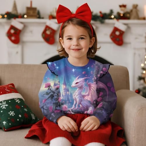 WELLFLYHOM Girl's Graphic Shirts Top 1-8T Long Sleeve Crewneck Sweatshirts Pullover Drop Shoulder Sweater Top2