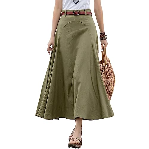ebossy Women's Classical High Waist Pleated A-line Flowy Swing Utility Long Skirt Plus Size