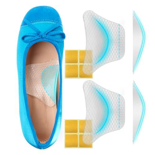 Plantar Fasciitis Relief Arch Support Insert Soft Gel Arch Pad Adhesive Orthotic Shoe Insole for Flat Feet & High Arch Support Cushions for Flats Sandals Trim to Fit, with Extra Sticky Tape - 2 Pairs