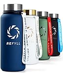 REFYLL X Thermo Trinkflasche Edelstahl “Power” 1L I 2 Verschlüsse I Doppelwandige Isolierflasche I 24H Kalt & 12H Heiß I BPA-Frei I Fitness Trinkflasche 1000ml für Kohlensäure geeignet