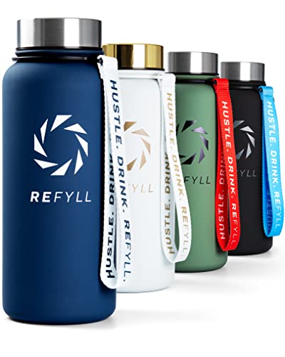 REFYLL X Thermo Trinkflasche Edelstahl “Power” 1L I 2 Verschlüsse I Doppelwandige Isolierflasche I 24H Kalt & 12H Heiß I BPA-Frei I Fitness Trinkflasche 1000ml für Kohlensäure geeignet
