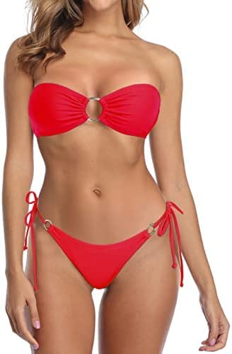 daddy come Women's Two-Piece Bandeau Bikini Set with O-Ring Detail, Side-Tie Bottom-picture-12