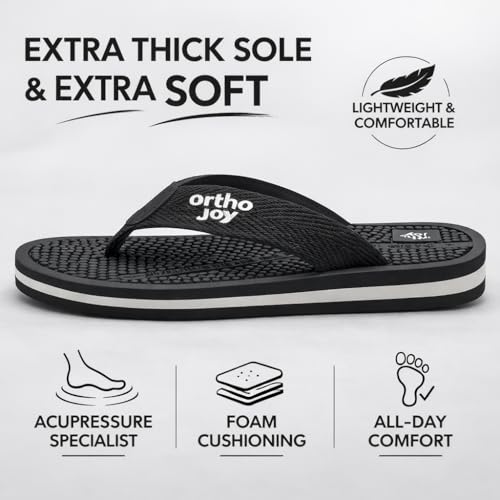 Image of ORTHO JOY Orthopedic Comfort Flip Flops for Men - Acupressure Massage Sole, Anti-Slip Lightweight Slippers