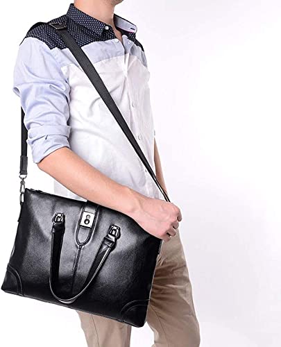 Leather Mens Business Shoulder Bags with Adjustable Shoulder Strap Men's Laptop Handbags Computer Bags Mens 14-inch (Color : Black, Size : 38 * 6 * 28cm)4