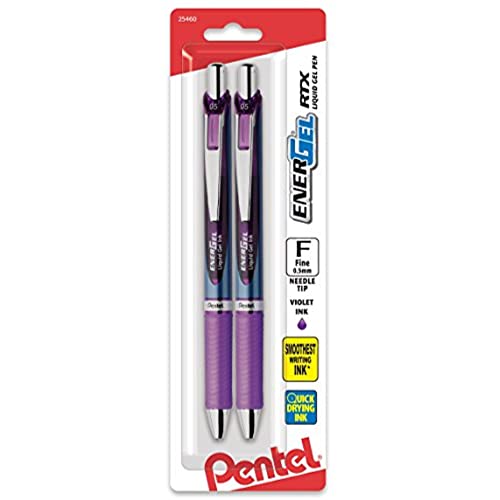 Pentel Gel Ink Pen, EnerGel RTX Retractable Gel Pen, 0.5mm, Fine Point, Needle Tip, Violet Ink (BLN75BP2V)