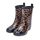 Material: PVC Botas De Lluvia Para Mujer,Otoño E Invierno Impermeable Antideslizante Patinar En El Tobillo Corta Lluvia Botas De Leopardo Hembra Tubo Medio De Desgaste Inicio Lluvia Señoras Zapatillas Para El