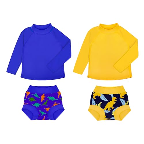 Image of BIG ELEPHANT 2 Pcs Rash Guard Swim Diapers Sets for Unisex Baby, Boys Girls Long Sleeve Swimsuit with UPF 50+ Sun Protection