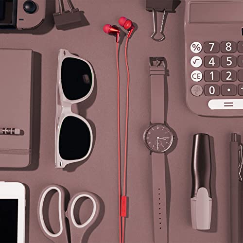 Image of Panasonic ErgoFit Wired Earbuds with Microphone, 3.5mm Jack Headphones with Mic and Call Controller, Ergonomic Custom-Fit Earpieces (S /M /L), for Phones and Laptops - RP-TCM125-R (Red)
