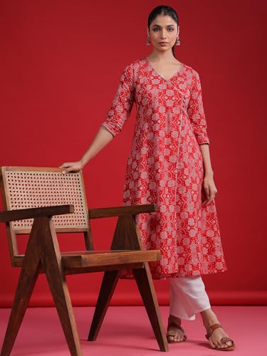 Image of INDO ERA Women's Cotton Relaxed Fit A Line Kurta