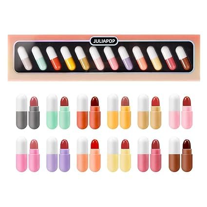 Bajajbeautyshop Mini Lipstick Set, 12 Colors Capsules Matte Pill Shaped Lipstick, Waterproof Long Lasting Mini Capsules Velvet Lipstick Set for Women (12 PCS)