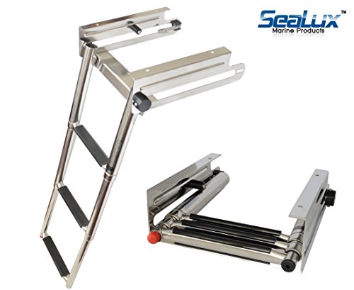 SeaLux Stainless Steel Pop-N-Lock Boarding 3-Step Undermount Sliding Marine Boat Telescoping Swim Ladder