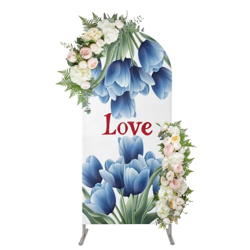 Arch Backdrop 4 Ft, Navy Blue Tulip Spandex Stretch Fitted Arch Cover, Round Top Chiara Arches Stand Backdrop Cover for Wedding Birthday Party Baby Shower Luxury Farmhouse Botanical Flowers
