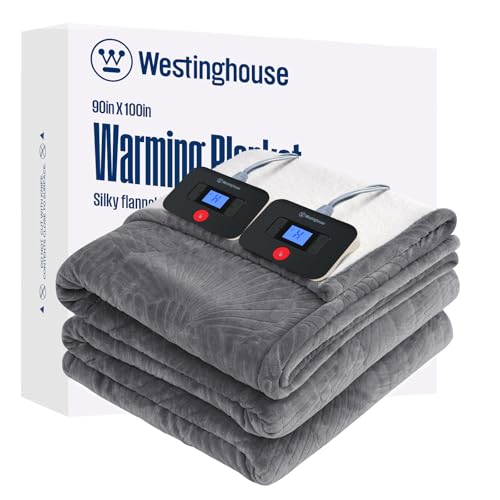 Westinghouse Electric Blanket King, Flower Jacquard Heated Blanket King Size with 10 Heating Levels...