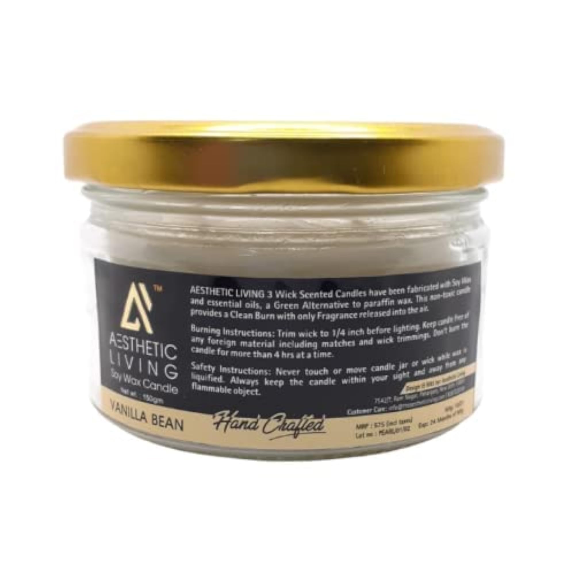 Vanilla Bean 3 Wick Soy Wax Candle, Luxury Home Décor