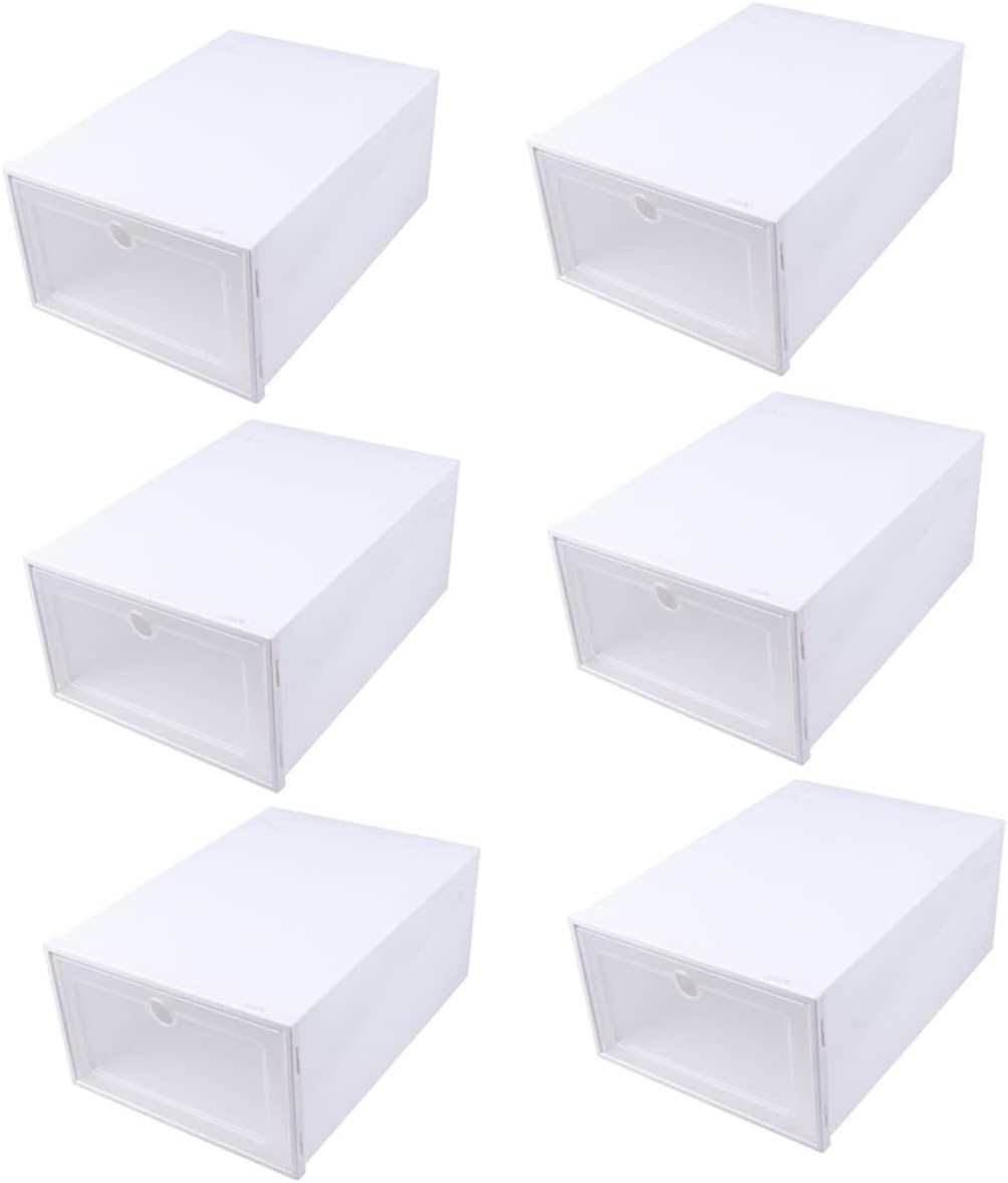 6pcs Transparent Stackable Shoes Boxes Plastic Drawer Type Shoe Storage Containers with Reinforced Design for Closet Entryway Organizers