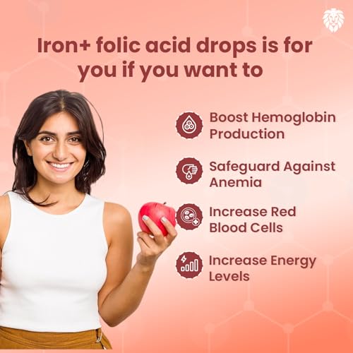 Image of Healeo Iron + Folic Acid Drops | Fast Acting Liquid Iron Supplement for Women & Men with Zinc | Hemoglobin Booster & Blood Builder | Non-Constipating - 50ml