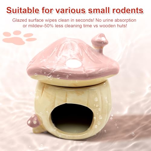 BELEATAL Mushroom Ceramic Hamster Hideout, Water Bottle with Stand, Food Bowl, Hamster Accessories (Pink) by BELEATAL - Image 4