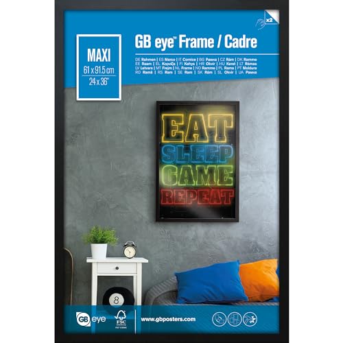 GB eye 24x36 Poster Frame, Black Wood Frame, Horizontal and Vertical Mounting, scratch proof glazing, Display for 24 x 36 Photo Poster Home/Room/Office Decor - FSC Certified