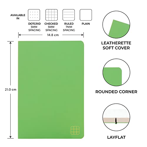 Image of NEORAH - A5 Checked Notebook (Square Ruling) SOFT COVER | Organiser REFILL | 110 GSM | 160 pages (Size 21 cm x 14.8 cm) Planner Journaling Writing Note Taking Diary, Travellers Journal- Light Green
