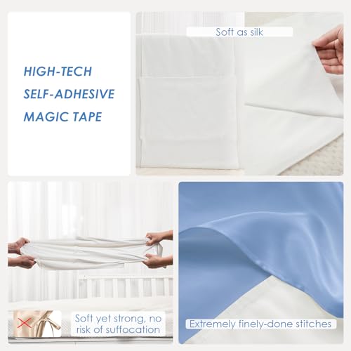 Image of PROMEED 2 Pack 100% Mulberry Silk Crib Sleeve for Baby Hair Loss Prevention, Premium 23 Momme Natural Silk Bassinet Slip for Bassinets /Cradles /Cots /Cribs (Light Blue)