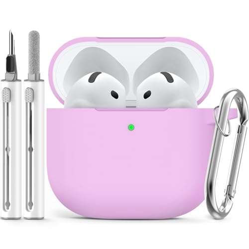 Image of Ljusmicker for AirPods 4 Case 2024 with Cleaner Kit,Light Lilac | Soft Silicone Protective Cover for Apple AirPods 4th Generation Case with Keychain for Women Men,Shockproof
