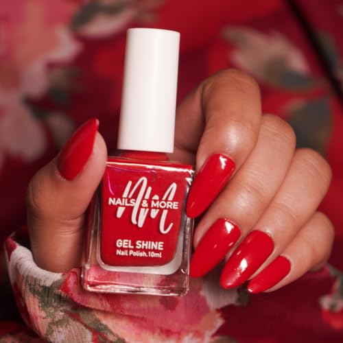 Image of Nails & More Classic Red Nail Polish, Argan Oil-Infused Gel Shine, Red Nail Color, Glossy Nail Paint | 10ml