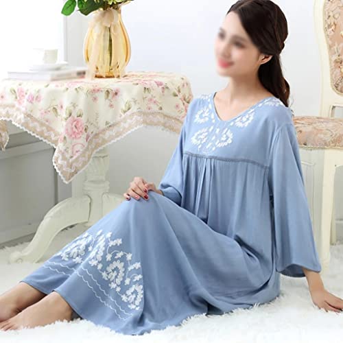 Walnut Spring Pajamas Women's Long Loose-Fitting Pajamas Embroidered Fall Pajamas Pajamas Plus Size (Color : A, Size : L Code) #TOP3