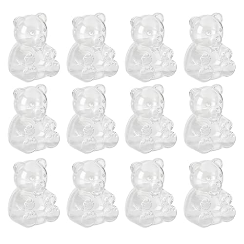 Fmzrbnih Tarro de caramelos con tapa, almacenamiento de 12 piezas para alimentos y de goma, tarros decorativos transparentes con forma de oso - para galletas, té, chocolate, cocina, vacaciones