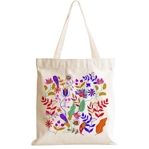 Cute Floral Canvas Tote Bag Botanical Nature Wildflower Tote Bag with Pocket Weekender Beach Bags for Women Girls Lady Wife Mom Aunt Christmas Appreciation Friendship Best Friend Birthday Gifts