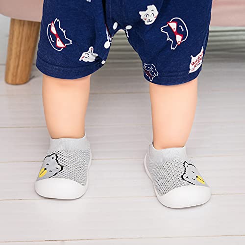 Infant First Walk Non-Skid Shoes Toddler Baby Boys Girls Soft Sole Fashio Breathable Knitted Mesh Socks Shoes Slip-On Sneakers Indoor Outdoor(Greybear,L) #TOP5