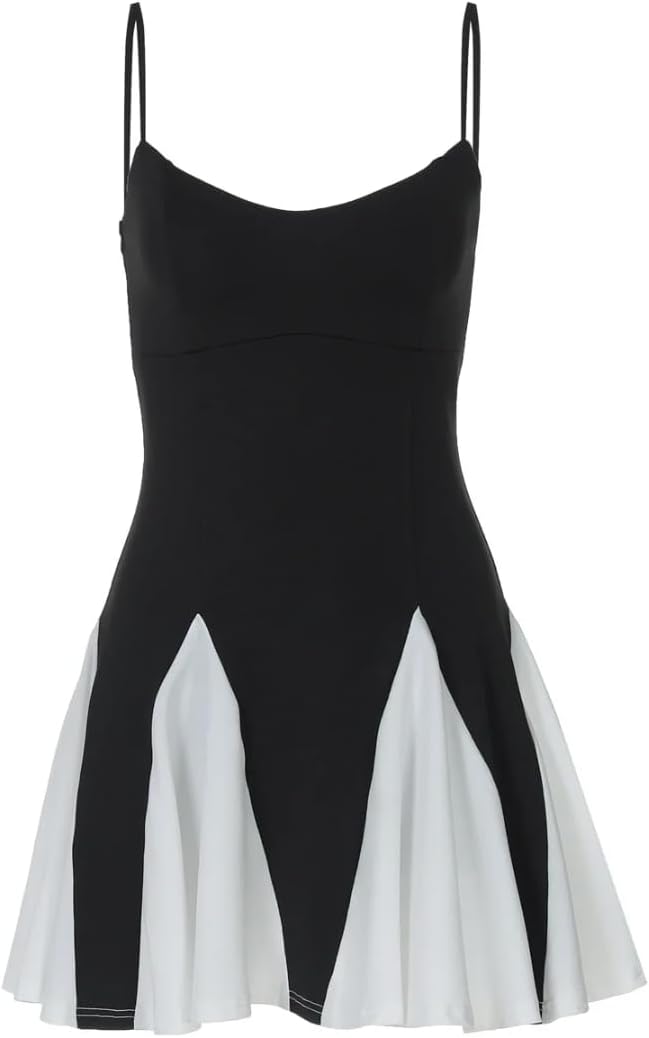 Women's Color Block Spliced Strapless Backless Sleeveless Ruffled Mini Dresses