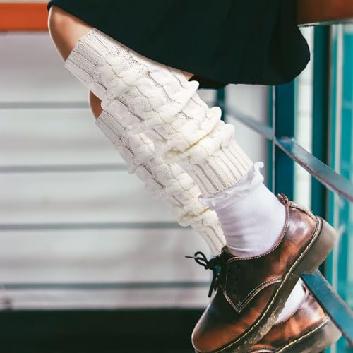 Image of lasuroa Knitted Leg Warmers, Kawaii Thick Knitting Yarn Winter Ankle Heap Long Socks Warm Crochet Twist Boot Topper
