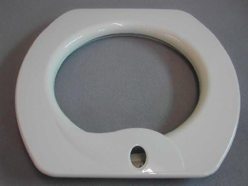 Image of the Hotpoint C00200387 door trim, a white, hexagonal-shaped plastic ring with a small oval opening at the bottom.