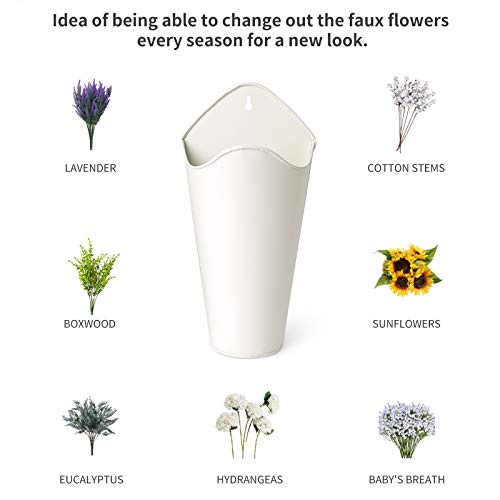 Mkono Galvanized Metal Wall Planter Farmhouse Wall Vase For Artificial Plants Flowers, Rustic Hanging Fake Flowers Holder Country Home Bedroom Living Room Decor Set Of 2, White, Small #TOP3