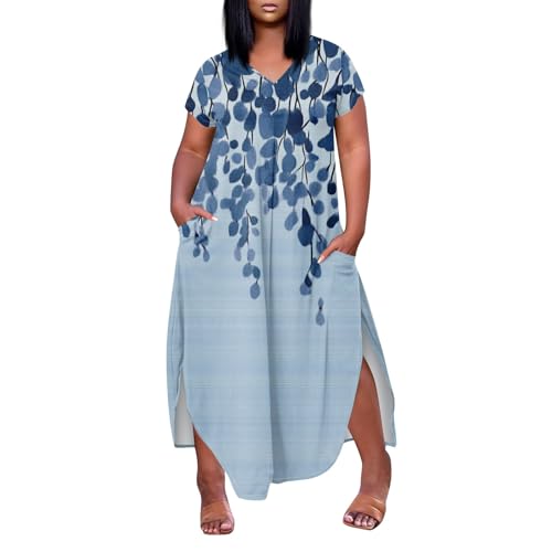 Sommerkleid Damen Leicht A-Linien Für Mollige Midikleid Blumenmuster Shirtkleid Verspielte Strandkleid Retro Dicke Frauen Kleid Sommer Grossen...