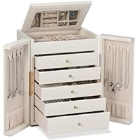 Dajasan Boîte à Bijoux Femme, Boite a Bijoux Avec Miroir, Boite a Bijoux Femme, Grande Boîte à Bijoux en Cuir pour Petite Amie Fille Mère Amis Eux - mêmes (Couleur Beige)