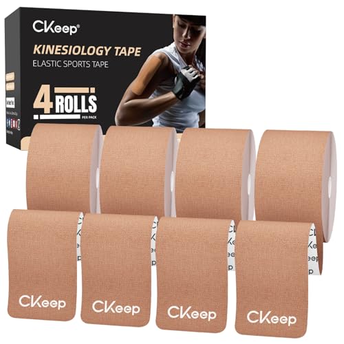 Image of Kinesiology Tape, 4 Rolls Uncut Elastic Athletic Tape, Sports Tape, Beige | Premium Latex Free Original Cotton Firm Grip K Tape, Waterproof & Breathable, Ideal for Muscle Support & Injury Prevention