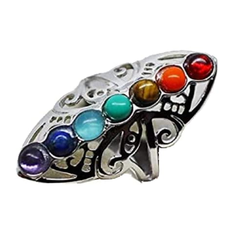 Lzz 925 sterling silver healing hollow stone adjustable 7 chakra ring aura gemstone ring rainbow color chakra healing style female ring Cover