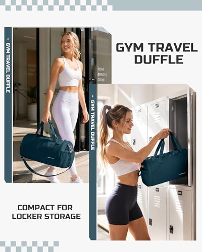 Image of Gym Bag for Women and Men With Wet & Shoe Compartment - Small Duffle for Travel, Sport, Workout, Overnight Weekender - Carry-on Tote - Peacock Blue