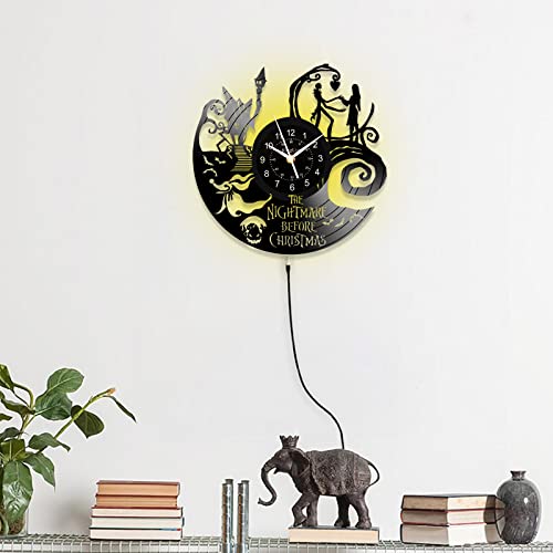 Jack Decor Night Light Wall Clocks, 12 Inch Led 7-Color Night Lamp Vinyl Record Clock, Cartoon Movie Theme Wall Decor Art, Vintage Aesthetics Room Decor Clock For Living Room #TOP2