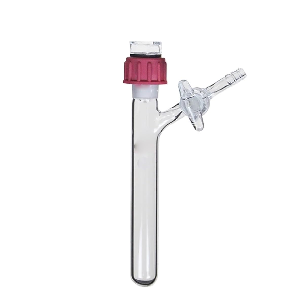 Adaptador de vidrio para toma de vacío, Adaptador de vidrio borosilicato, tubo reacción 10-250 ml, tapón válvula PTFE reemplazable, varios tamaños(LH-437-T-89)