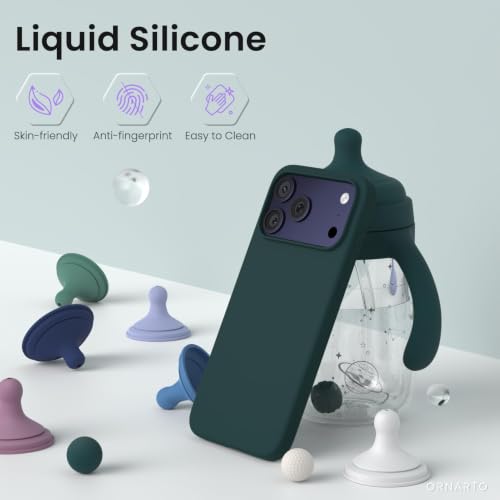 Image of ORNARTO Compatible with iPhone 17 Pro Max Case 6.9 inch, Slim Liquid Silicone 3 Layers Soft Gel Rubber Shockproof Protective Cover with Anti-Scratch Microfiber Lining-Olive Green
