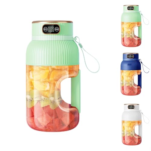 Ovidian Juicer Cup, Yulyoie Multifunctional Portable Juicer Cup With Digital Display, Portable Smoothie Blende With Direct Drinking Lid (Green, Single Cup+Double Lid)